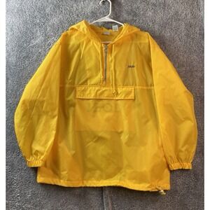 VTG Izod Womens Medium Yellow Hooded Windbreaker Rain Coat Nylon Pullover